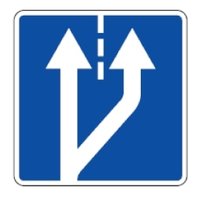 513 Eismo juostos pradžia iš dešinės (Papildoma eismo juosta arba lėtėjimo juostos pradžia. Iš kelio išsukančios transporto priemonės turi persirikiuoti į lėtėjimo juostą, į kalną važiuojančios transporto priemonės, kurios negali važiuoti greičiau už važiuojančias paskui jas, turi persirikiuoti į papildomą eismo juostą)