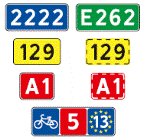 622 Kelio arba dviračių trasos numeris (Keliui (maršrutui) arba dviračių trasai suteiktas numeris. Žalios spalvos kelio ženklas nurodo tarptautinio, raudonos – magistralinio, geltonos – krašto, o mėlynos – rajoninio kelio numerį. Kelio ženklas su brūkšniniu apvadu rodo važiavimo į tą numerį turintį kelią kryptį. Raudonos spalvos kelio ženklas, kuris naudojamas kartu su dviračių trasą žyminčiu kelio ženklu, nurodo nacionalinės, o kelio ženklas su Europos Sąjungos vėliavos simboliu – tarptautinės dviračių trasos numerį)