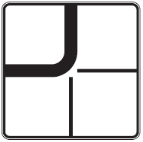 843 Pagrindinio kelio kryptis (Nurodo pagrindinio kelio kryptį sankryžoje. Naudojama su kelio ženklais „Duoti kelią“ arba „Stop“)